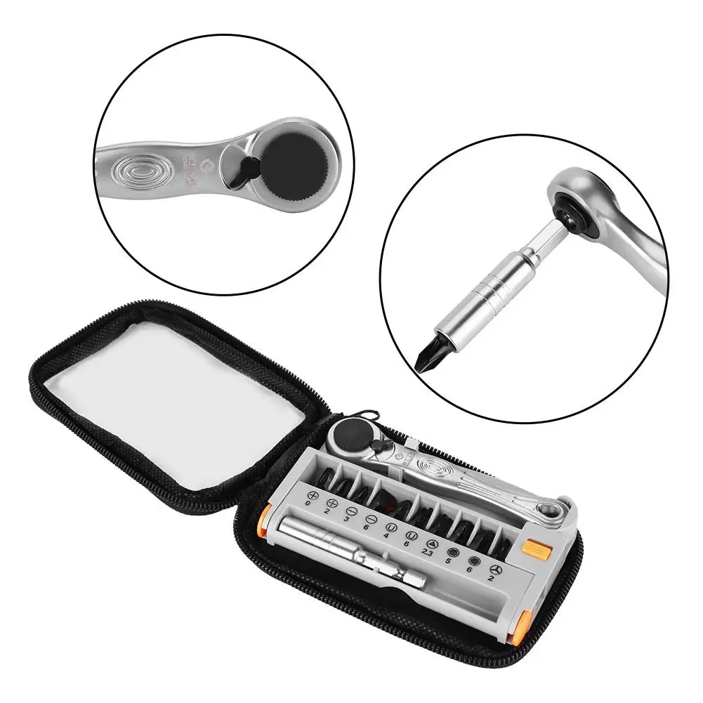 Kit de reparación de bicicletas multifunción, Mini destornillador de trinquete portátil, herramienta duradera, Kit de reparación de bicicletas de carretera de montaña, bolsa, juego de herramientas de mano - imagen 5