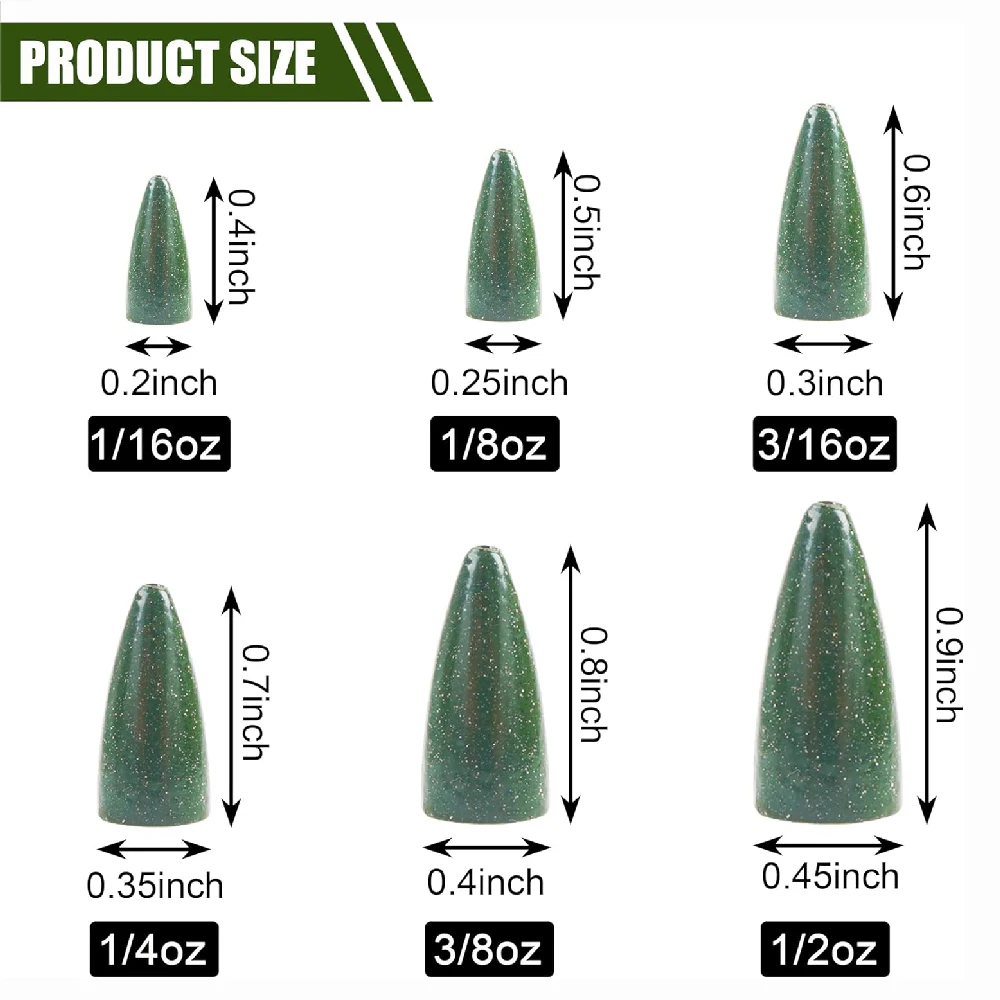 20 piezas bala pesca gusano deslizamiento plomos pesas de pesca Texas Rig y Carolina Rig pesas para lubina señuelo de fundición aparejos de pesca - imagen 2