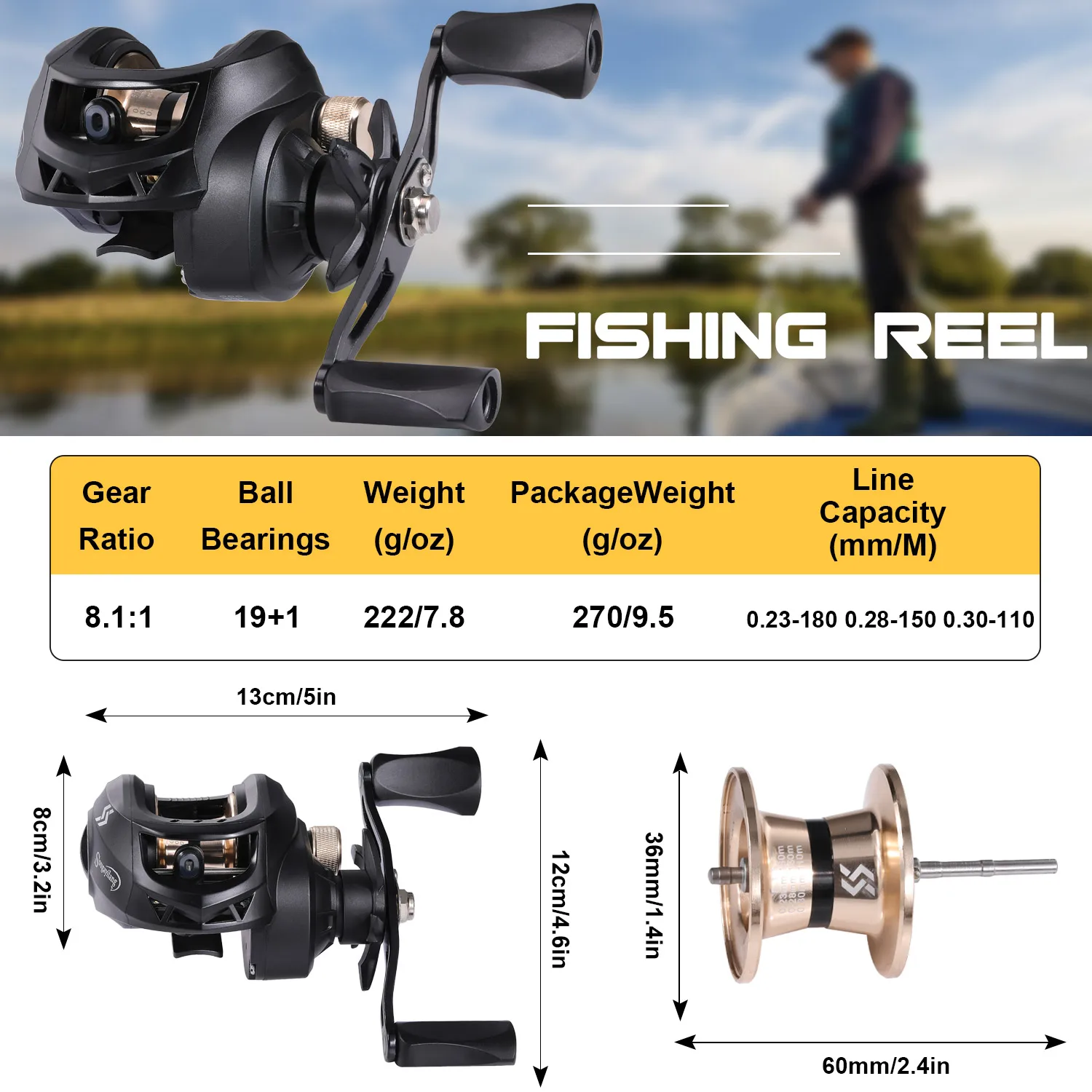 Carrrete baitcasting Sougayilang 8,1:1 con freno magnético y arrastre 17,6 lb - imagen 2