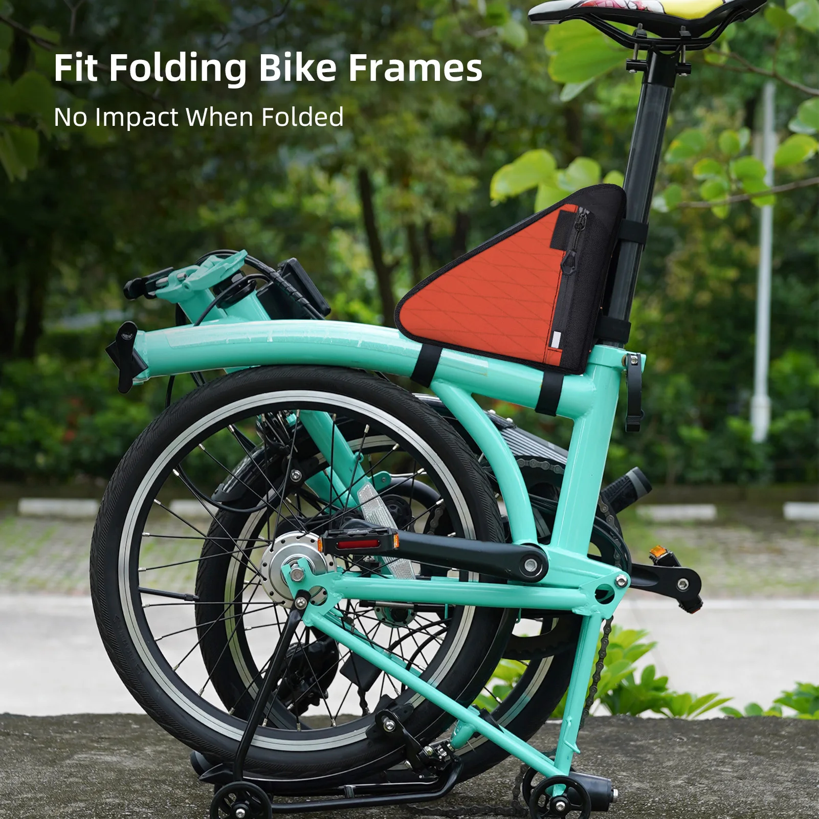 Bolsa de herramientas para bicicleta, triángulo, capacidad de 1L, diseño compacto, se adapta a varias bicicletas, grava plegable de montaña y carretera, resistente a la lluvia - imagen 2