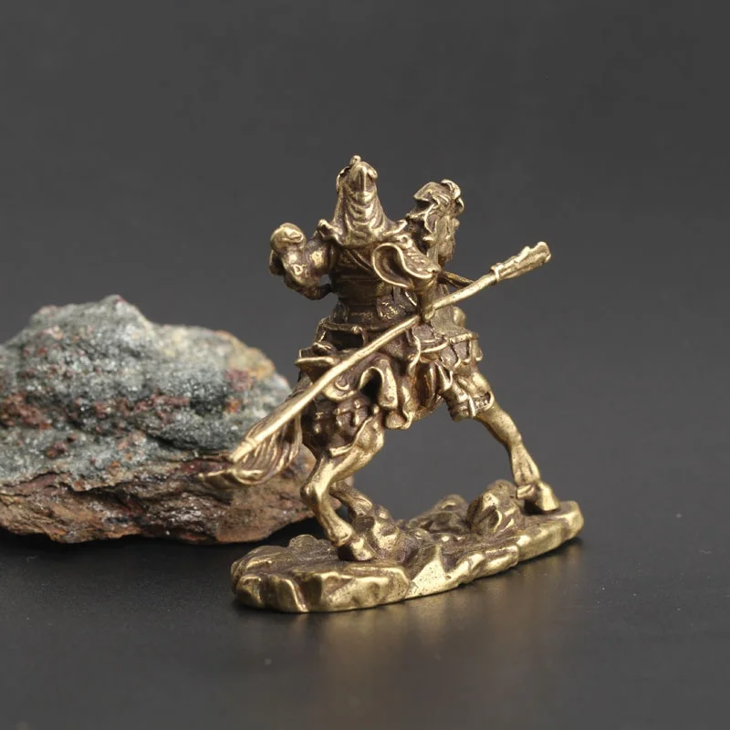 Estatua china de latón del Dios de la riqueza, caballo de equitación Guan Gong, accesorios de decoración del hogar, adornos de decoración de escritorio de oficina de cobre - imagen 4