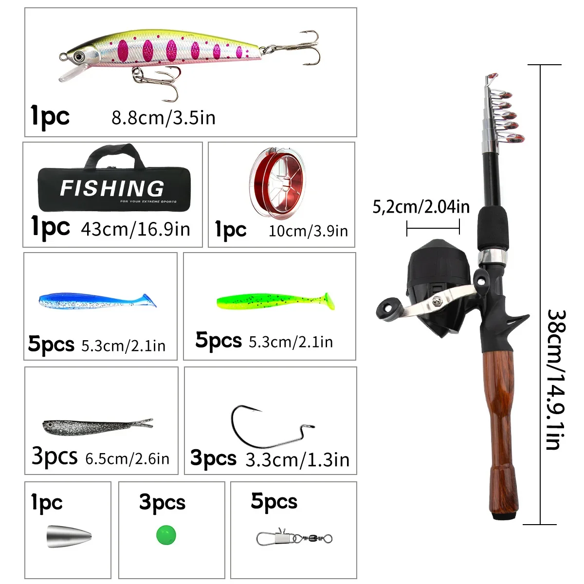 Caña de Luya telescópica portátil, Mini caña de pescar ultracorta de 1,3 m, pequeña caña de mar, juego de boca de caballo, equipo de pesca, carrete de pesca - imagen 5