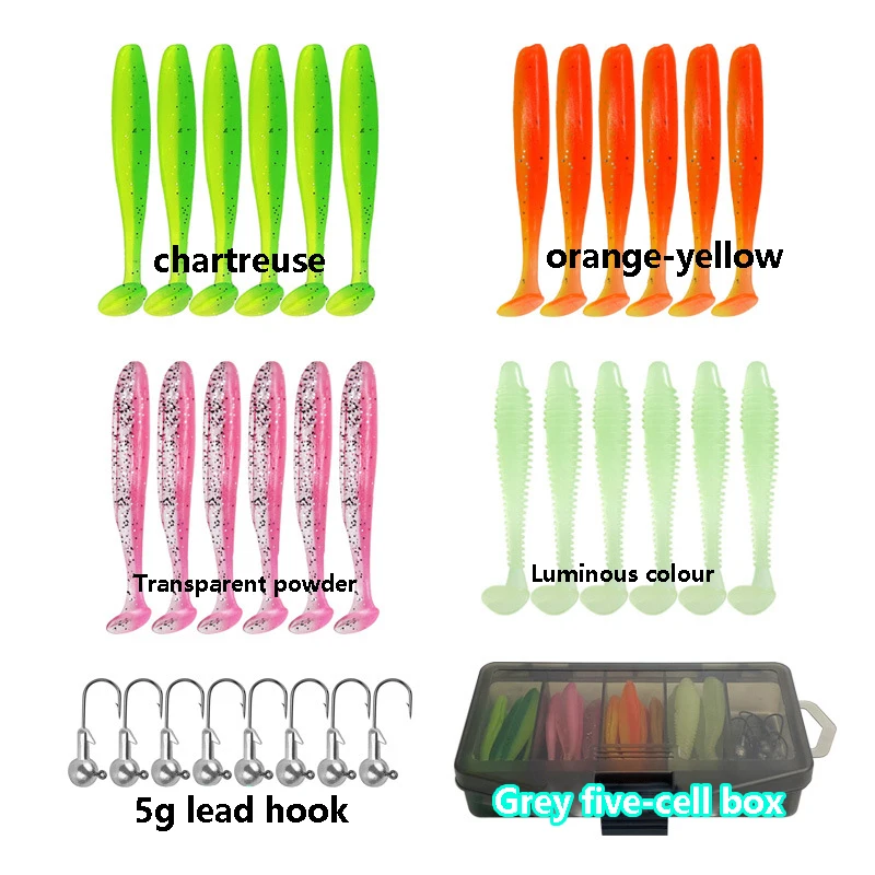 Señuelo Biónico de cola en T, piezas de 33 piezas, de dos colores, para carretera, gusano blando con gancho de cabeza de plomo - imagen 5