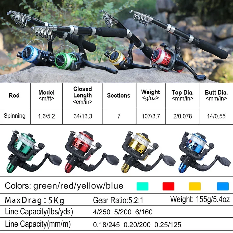 Sougayilang-Juego de cañas de pescar para niños, Kits completos con caña de pescar telescópica y carrete giratorio, anzuelos, juego de postes de viaje de agua salada - imagen 2