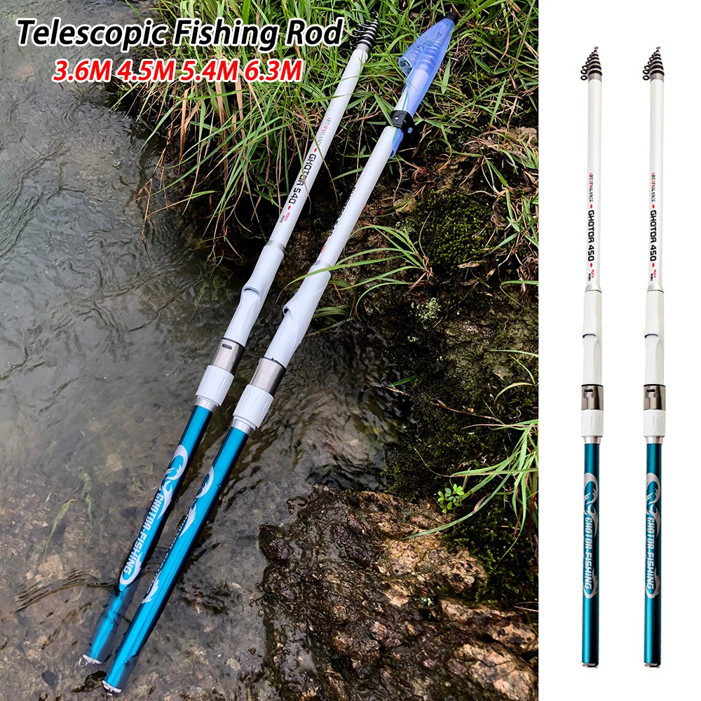 Caña de pescar telescópica ultraligera en roca, 3,6 m, 4,5 m, 5,4 m, 6,3 m, caña de pescar de mar giratoria para agua salada, barco de viaje, caña de carpa portátil