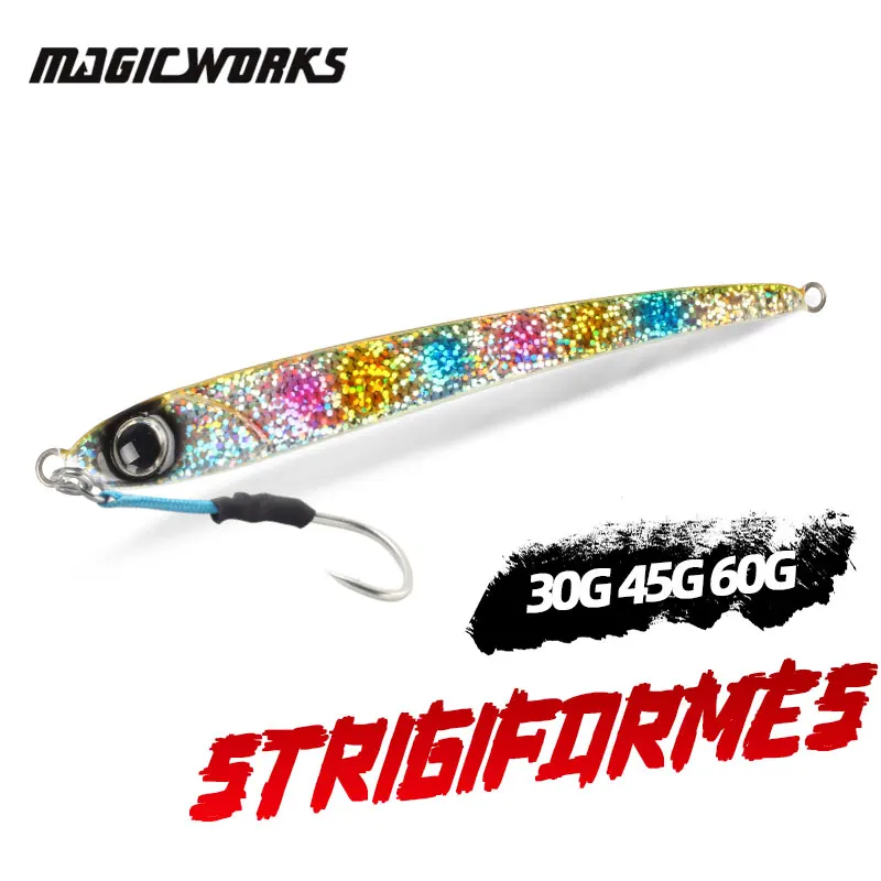 Magic Works-cebo falso con plantilla de Metal marino, 30g, 45g, 60g, señuelos, artículos para peces de agua salada, aparejos profesionales, productos de señuelo de pesca, cebos de perca