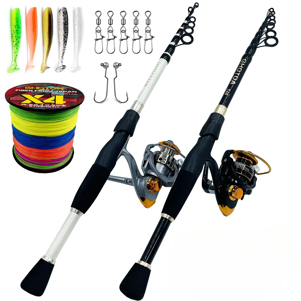 Caña de pescar giratoria de 1,6-2,4 m, peso del señuelo combinado, caña telescópica de carbono de 10-30g y carrete con línea de señuelo para pesca con señuelo de trucha y lubina - imagen 4