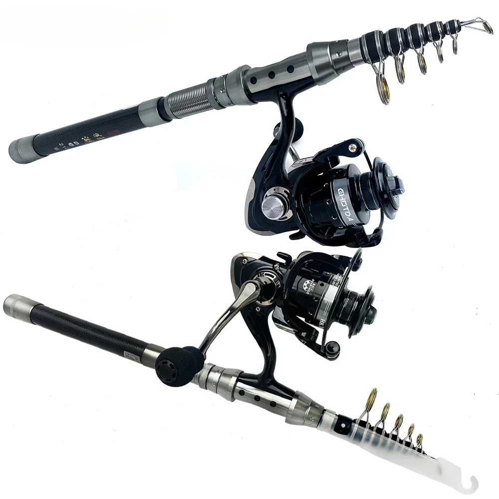 Caña de pescar de mar con alimentador de 1,5-2,4 m, Combo de caña giratoria telescópica de carbono con carrete de Metal 2000/3000, Kits de pesca de viaje - imagen 4