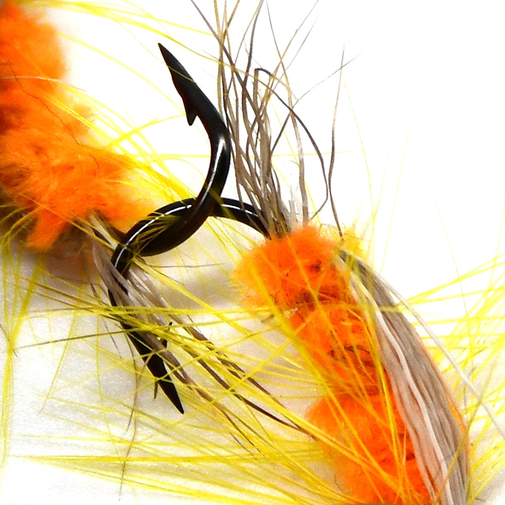 MNFT 10PCS 6 #   Cebo con mosca para pesca de trucha, gusano naranja, barba amarilla - imagen 5
