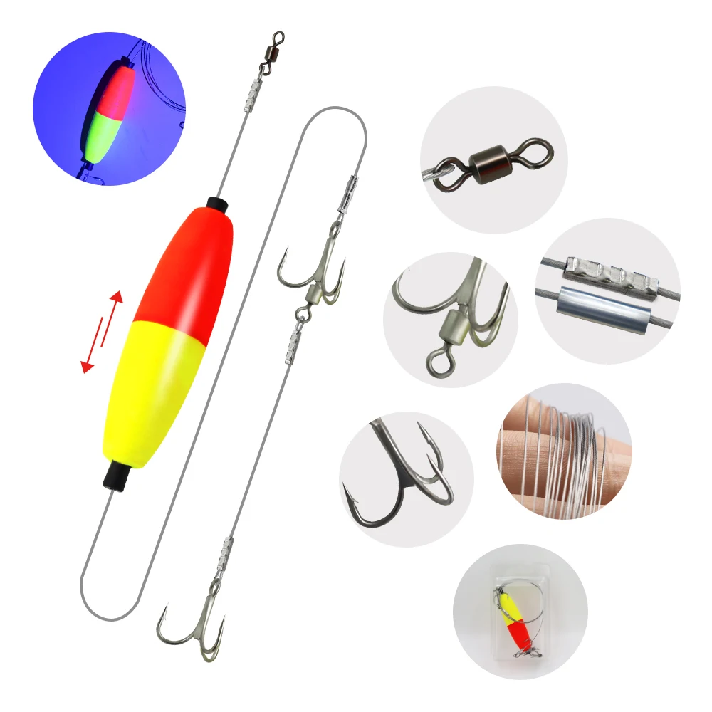 ZYZ 1 pieza de aparejos de cebo de pesca ideales para bagre rosa con 7 hebras de alambre de acero flotador anzuelos triples aparejos de bagre aparejos de Lucio - imagen 5