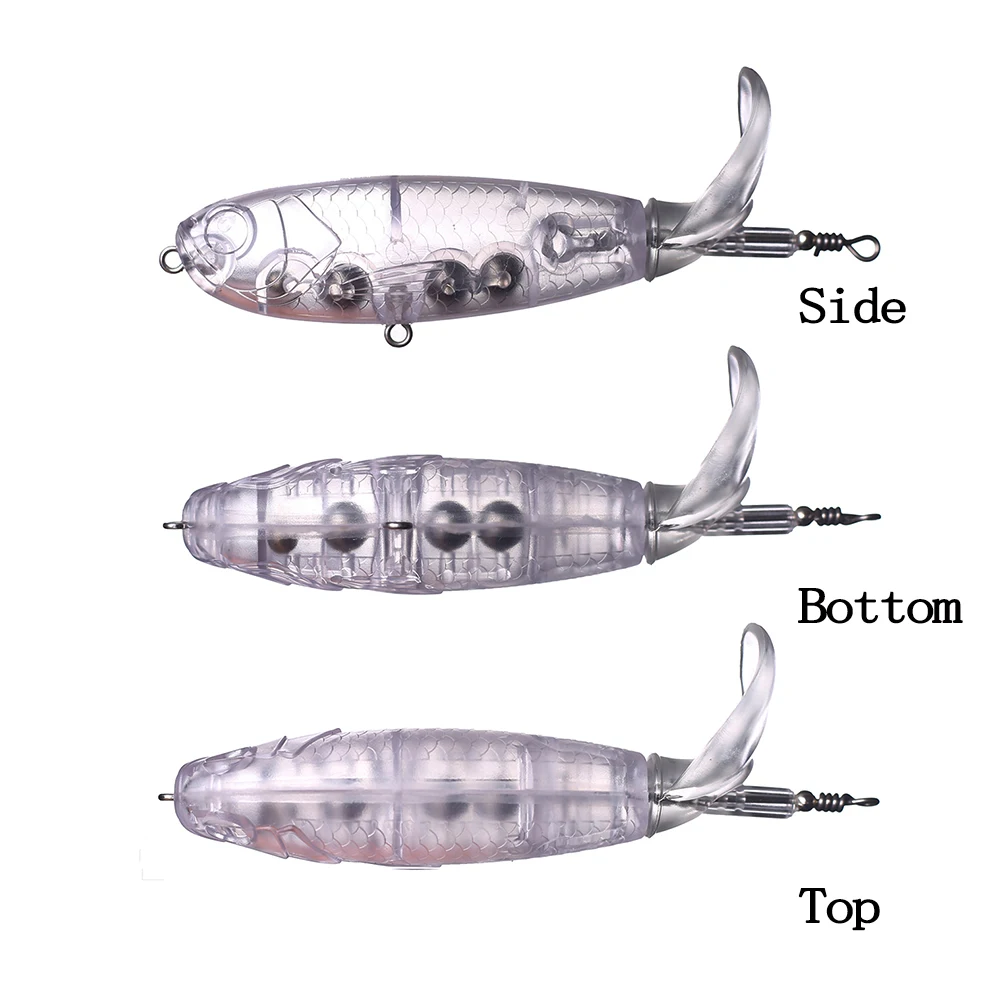 Chan'sHuang-Cebo en blanco sin pintar de 20 piezas, 8cm/10cm, sonajero de superficie, cola giratoria, Popper, aparejo de señuelo de pesca Artificial - imagen 3