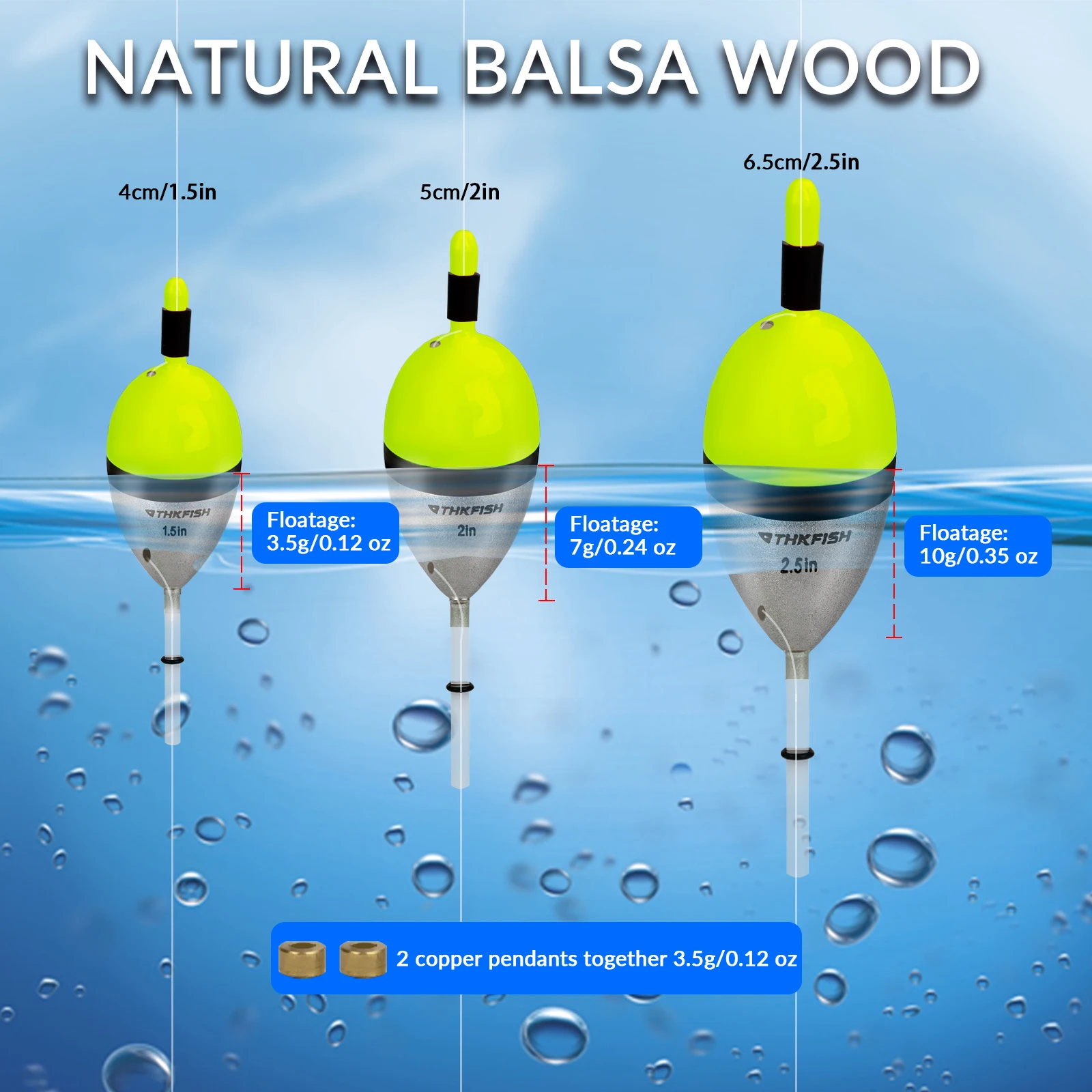 THKFISH Flotadores de Pesca Ponderados Balsa – Boyas de Latón - imagen 3