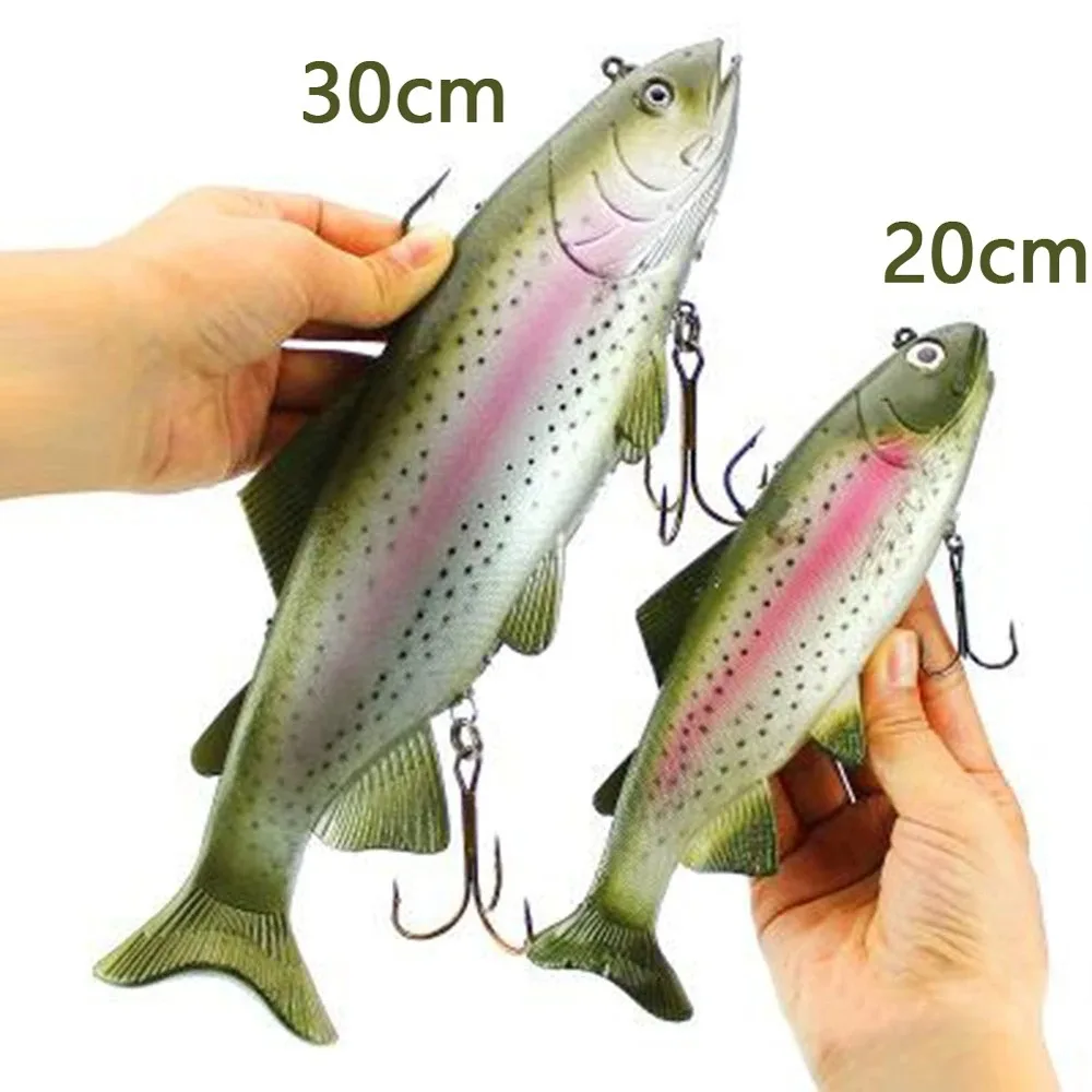 Cebo suave de aguas profundas, 20cm/30cm, pesca en el mar, tamaño grande, señuelo de pez simulado con 3 ganchos, cebos artificiales, cebo de manivela Swimbait, 1 ud. - imagen 5