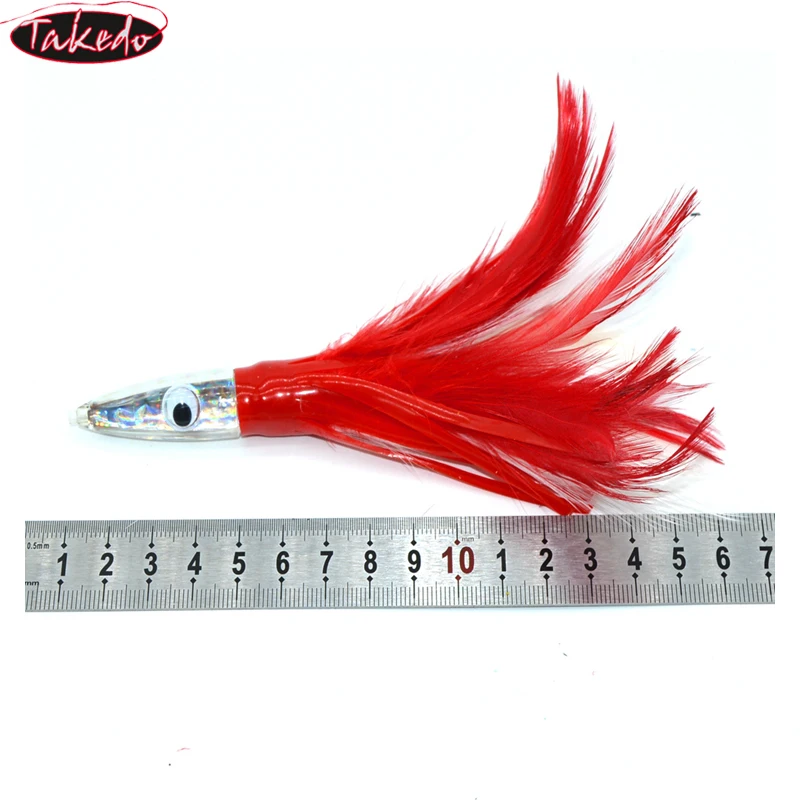 TAKEDO SP02 140MM 32G gran juego arrastre pulpo cebos calamar Jig señuelos resina cabeza de pez pluma falda Trolling cebo de pesca para atún - imagen 3