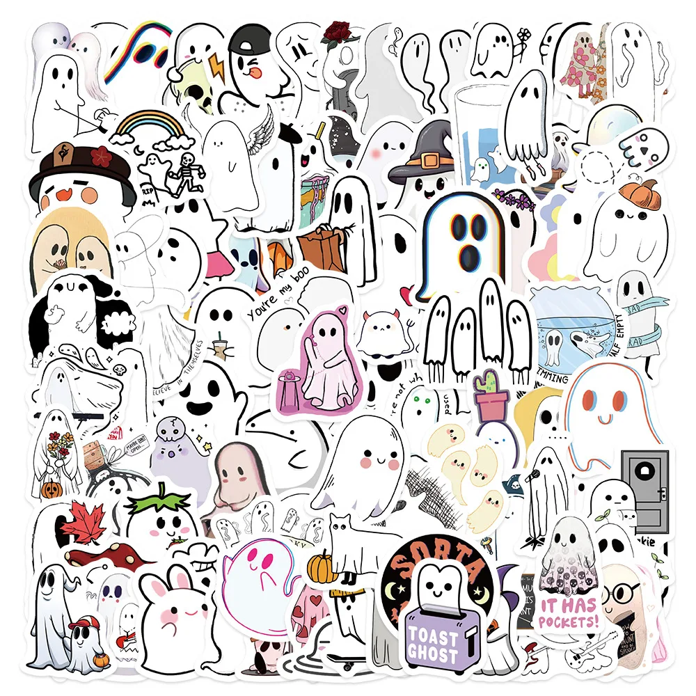 100 Uds. De pegatinas de grafiti impermeables de fantasma de Halloween para teléfono DIY, guitarra, portátil, maleta, taza, pegatina de dibujos animados, juguetes para niños - imagen 2