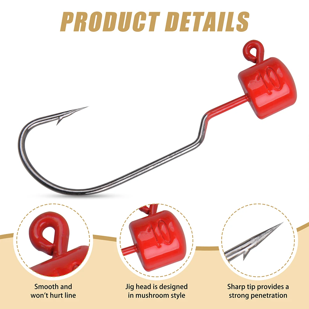 Cabeza de plantilla de aparejo Ned, anzuelo de gusano de púas, 7g, 10g, gancho de cabeza de plantilla de plomo de acero de alto carbono, señuelos de gusano de trucha de lubina de agua dulce, 20 piezas - imagen 4