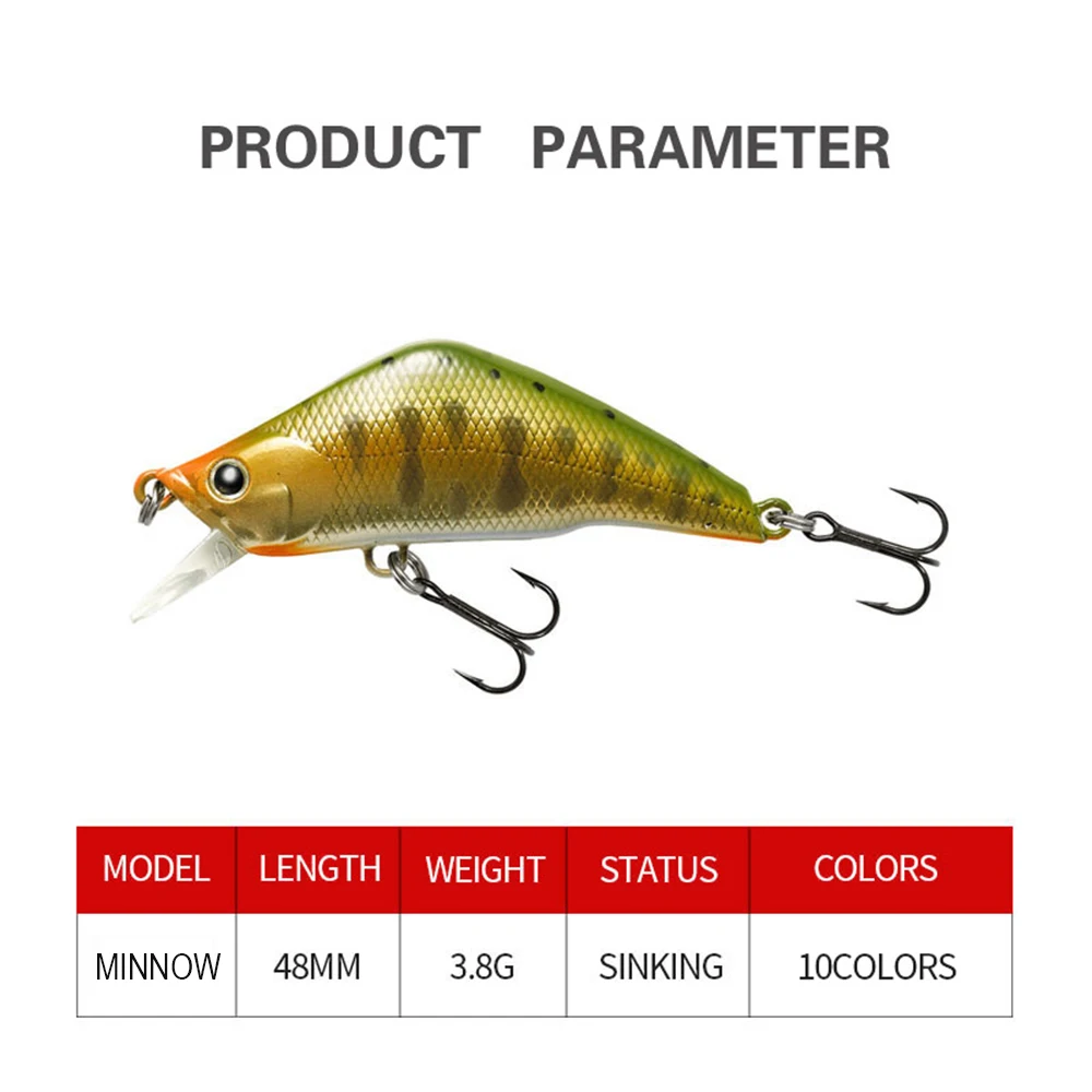 4,8 cm 3,8g señuelo de pesca Micro Minnow Wobbler TIM48S hundimiento cebo duro Artificial Jerkbait Swimbait Mini flujo trucha cebo para lubina - imagen 4