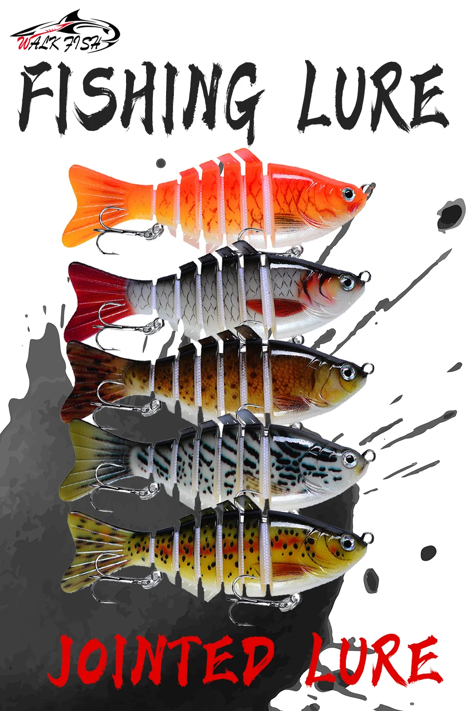Señuelo articulado WALK FISH de 7 segmentos con acabados realistas