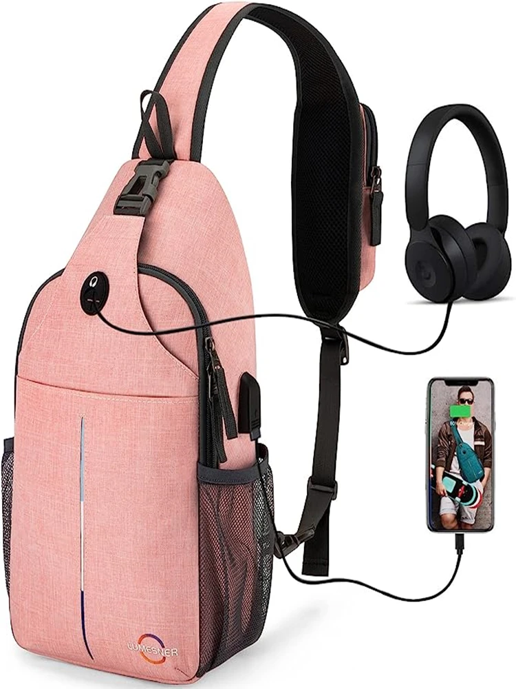 Lumesner-mochila cruzada con puerto de carga USB, bolso de hombro para senderismo, caminar y viajar - imagen 2