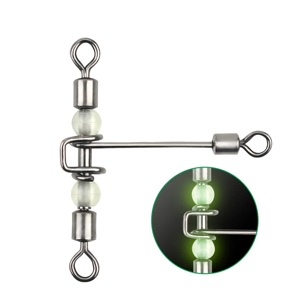 DNDYUJU 15 Uds. Giratorio de línea cruzada en forma de T con cuentas de perlas anzuelos conector de pesca luminoso - imagen 4
