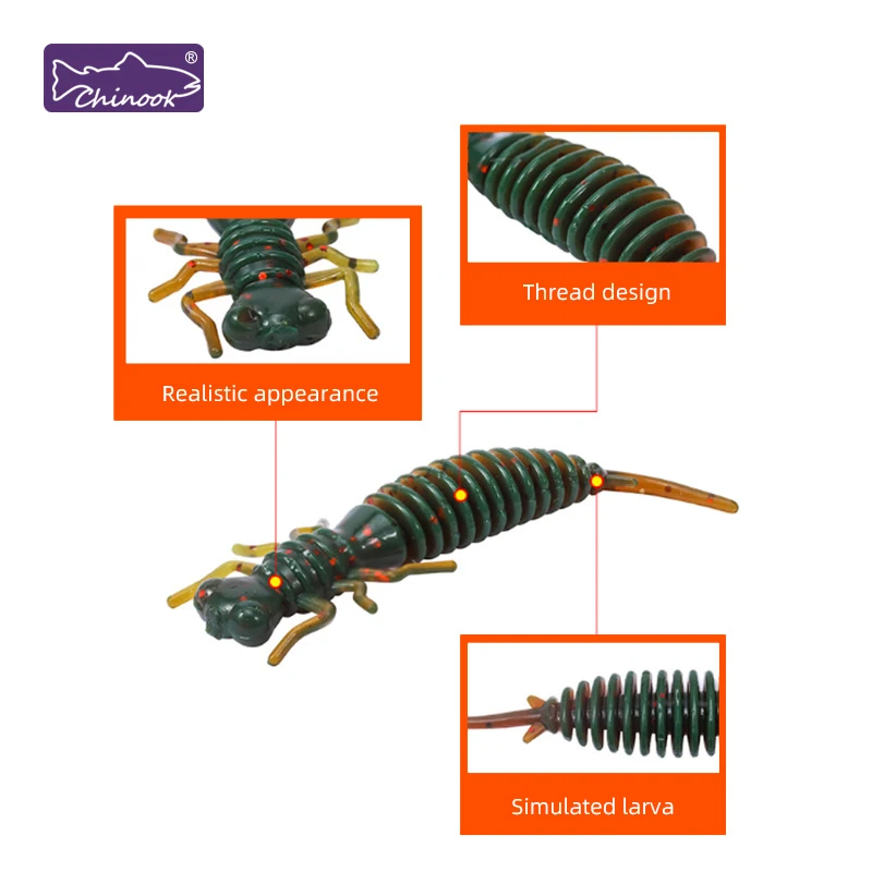 Chinook-Señuelos blandos de plástico suave, larva, Swimbaits de agua dulce, cebo suave de silicona, gusano para pescar - imagen 3