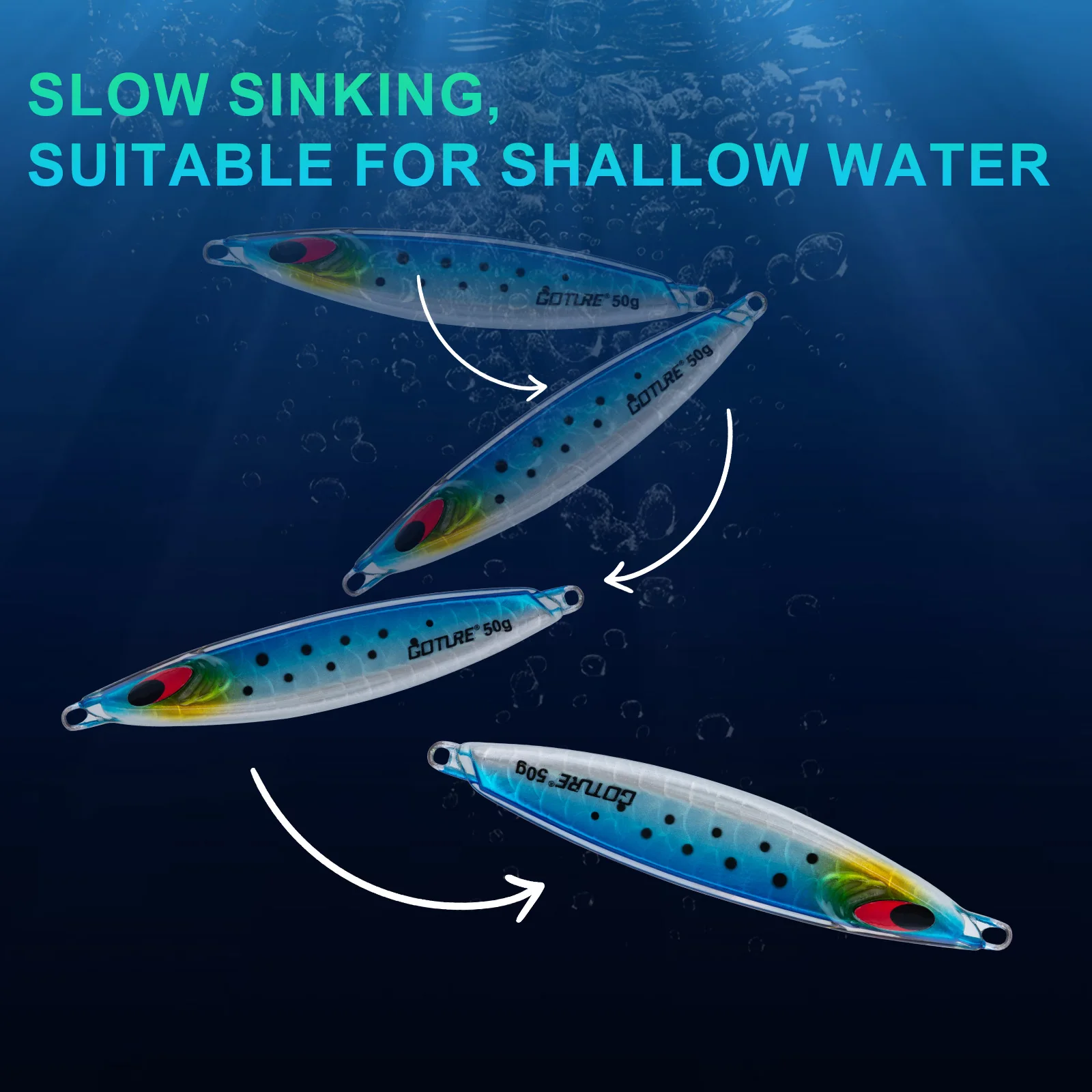 Goture-señuelo de Metal para agua salada, 5 uds., 40g, 50g, 60g, hundimiento lento, Jigging, señuelo de pesca, cuchara, cebo Artificial fundido de mar, aparejos con caja - imagen 3