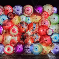 Paraguas de 56cm, tela de seda, 10 colores, Cosplay Hanfu, paraguas de papel al óleo, estilo antiguo chino, paraguas de baile