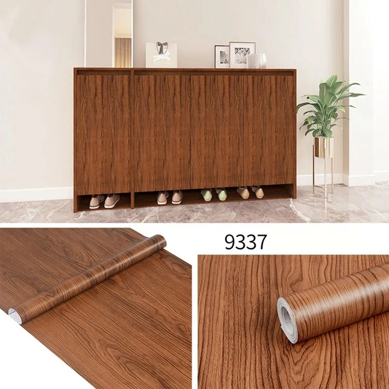 Papel tapiz autoadhesivo a rayas de madera de PVC de 45CM, fondo de pared, escritorio, gabinete, muebles, renovación, pegatina impermeable - imagen 2