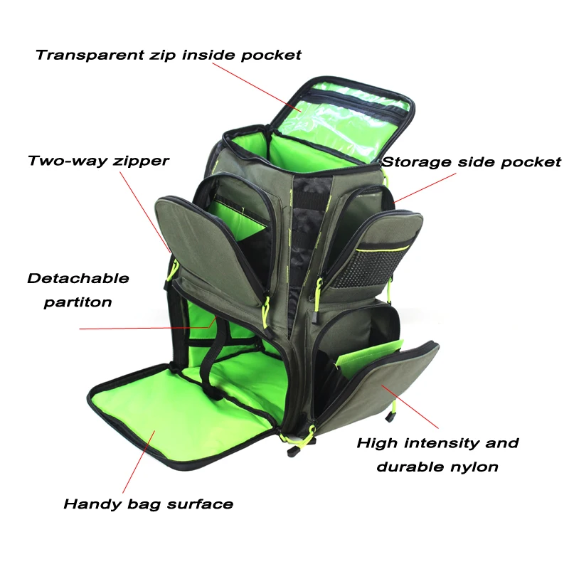 Bolsa de pesca de gran capacidad, mochila multifuncional para aparejos de pesca al aire libre, 44x41x25 - imagen 3