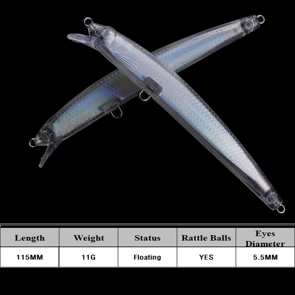 Chan'sHuang-Cebo en blanco sin pintar, cebo flotante para buceo, láser, pececillo, lámina insdie115mm 11g, pesca Artificial hecha a mano - imagen 2