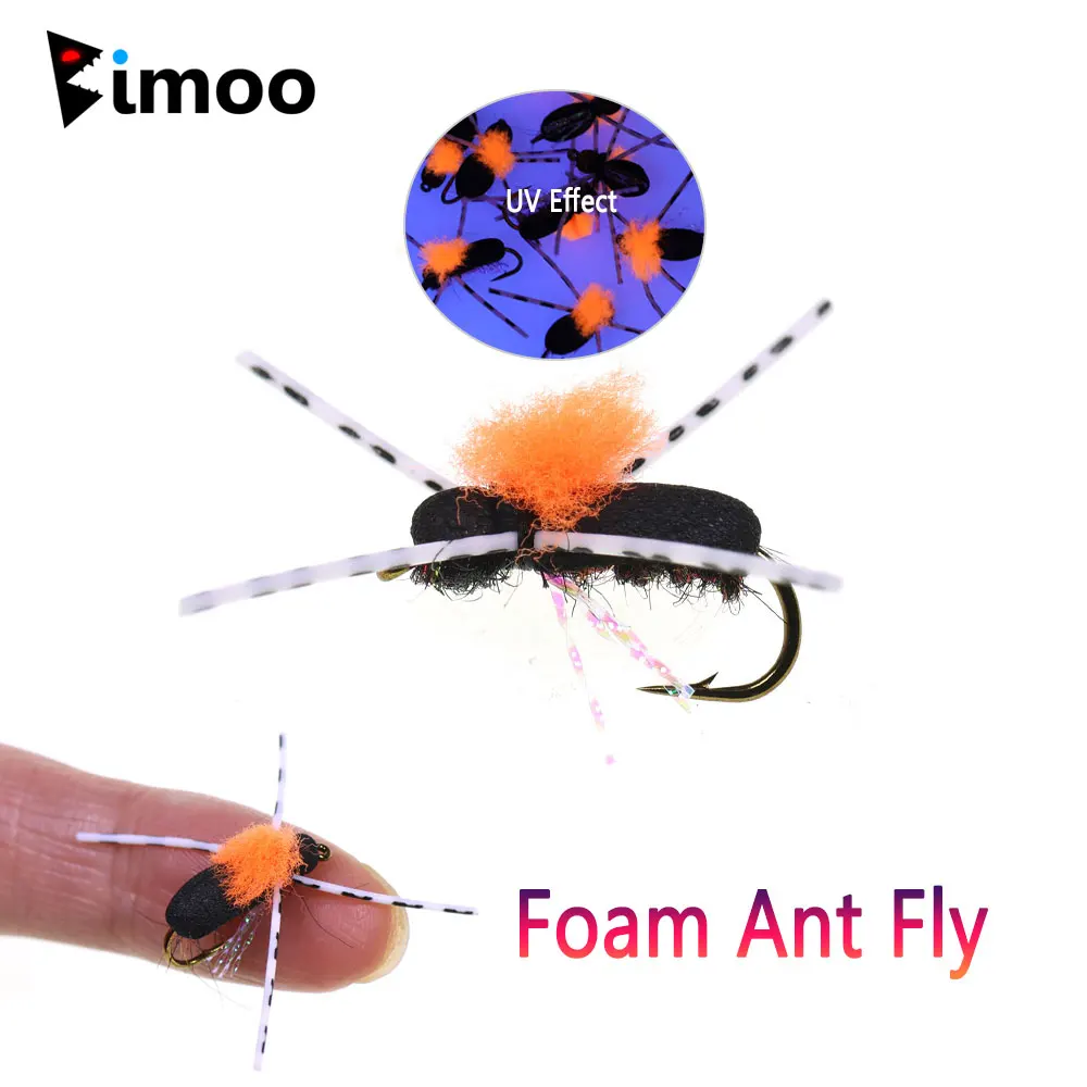 Bimoo 6 piezas # 10 Para Post Wing espuma hormiga mosca flotante negro mosca seca escarabajo mosca insecto Artificial cebo trucha Grayling Señuelos de pesca