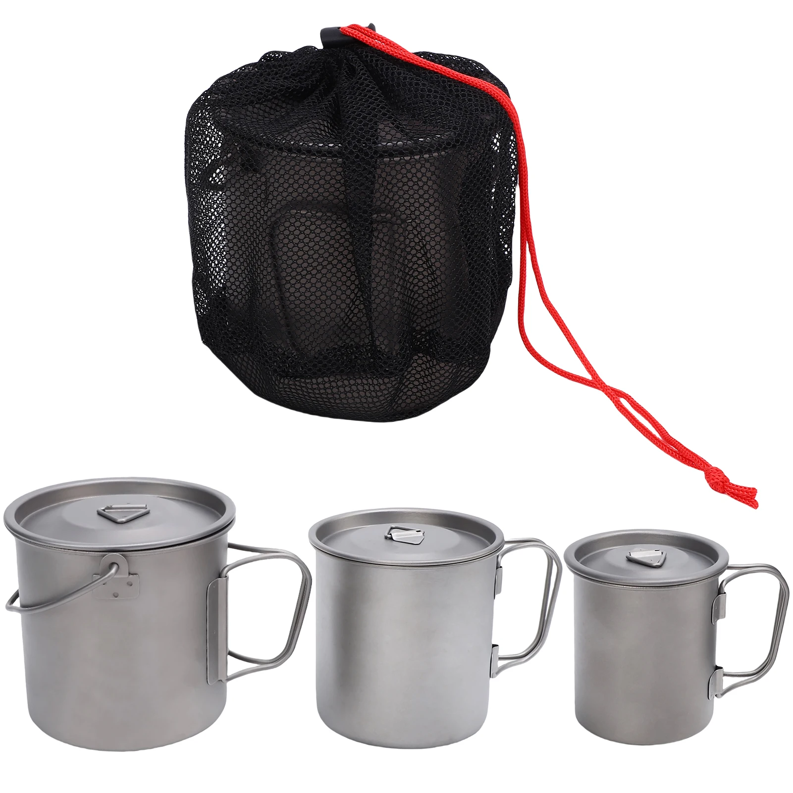Taza de café Ti para acampar, tapa con asa plegable y bolsa de red para acampar, senderismo y viajar, 3 uds. - imagen 2