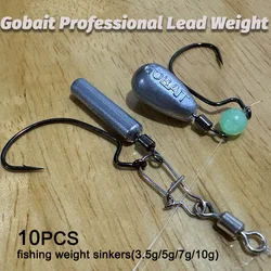 Plomada DE PESCA DE 10 piezas, 3,5g, 5g, 7g, 10g, tubo, bala, tiro rápido, plomada, engranaje colgante, plantilla giratoria de Metal fundido, peso de aparejos
