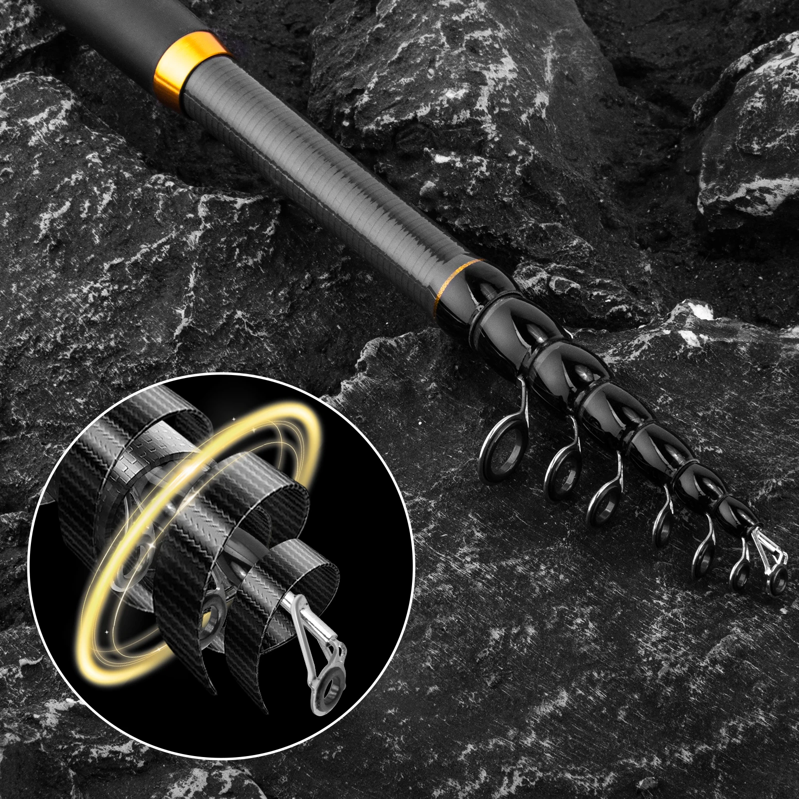 Caña de pescar telescópica de 1,8-3,6 M, cuerpo de fibra de carbono, anillo guía de cerámica, mango de corcho antideslizante, poste ligero Power M para viajes y Surf - imagen 3