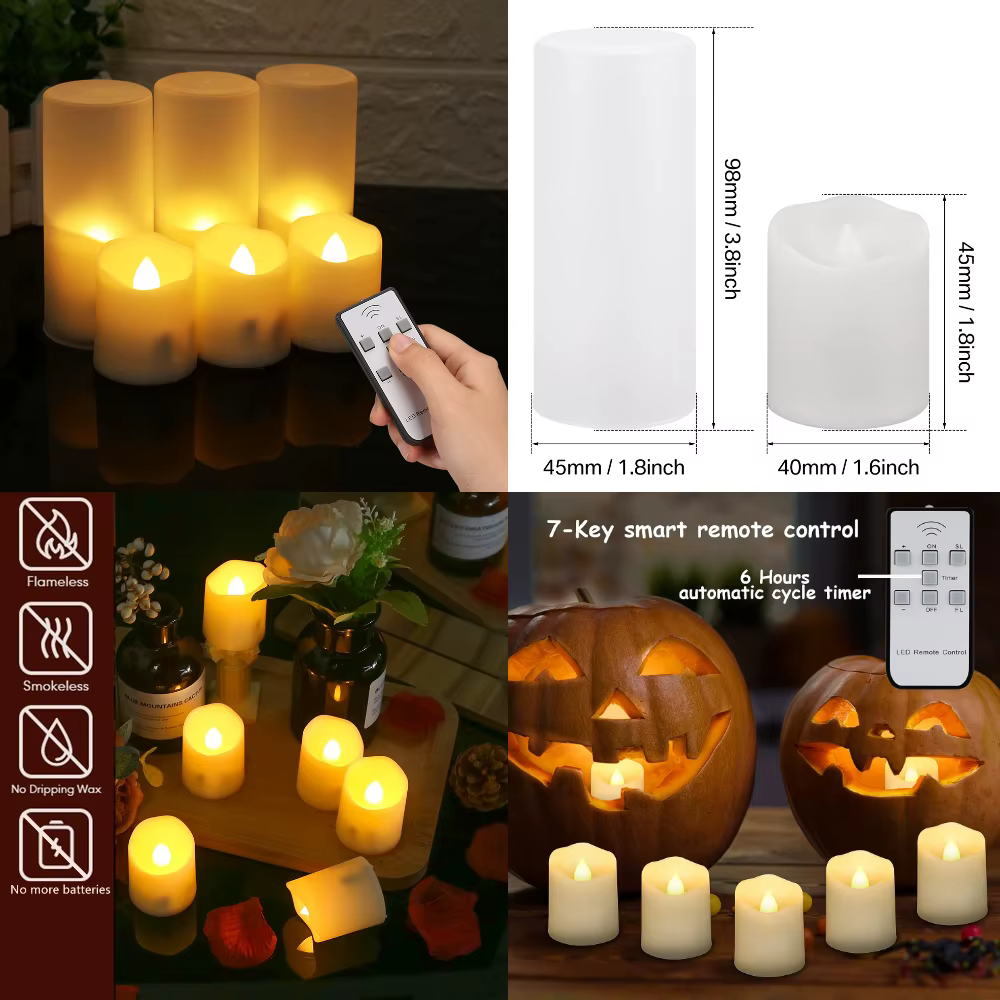 Velas de luces de té Led parpadeantes sin llama, 3/5/6/12 Uds., con temporizador, ciclo automático o temporizador, velas de velas con Control remoto - imagen 5