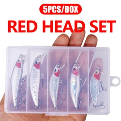 Kit de caja de 5 uds., juego de Señuelos de Pesca Minnow, cebo Artificial Crankbait para lubina de agua dulce, Walleye, Lucio, trucha, aparejos de pesca