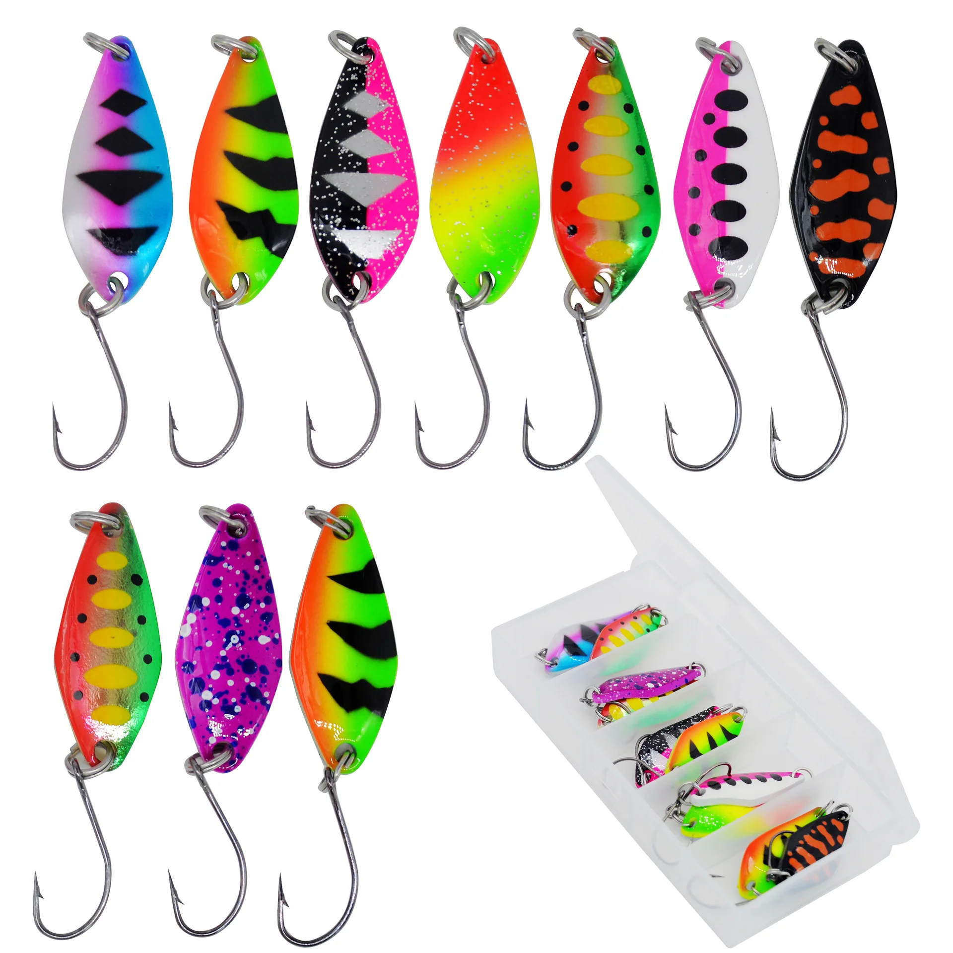 MUKUN 5 uds señuelo para trucha cuchara cebo 3g 3,6g pintura colorida cobre Metal Señuelos de pesca artificiales para trucha perca Chub - imagen 2