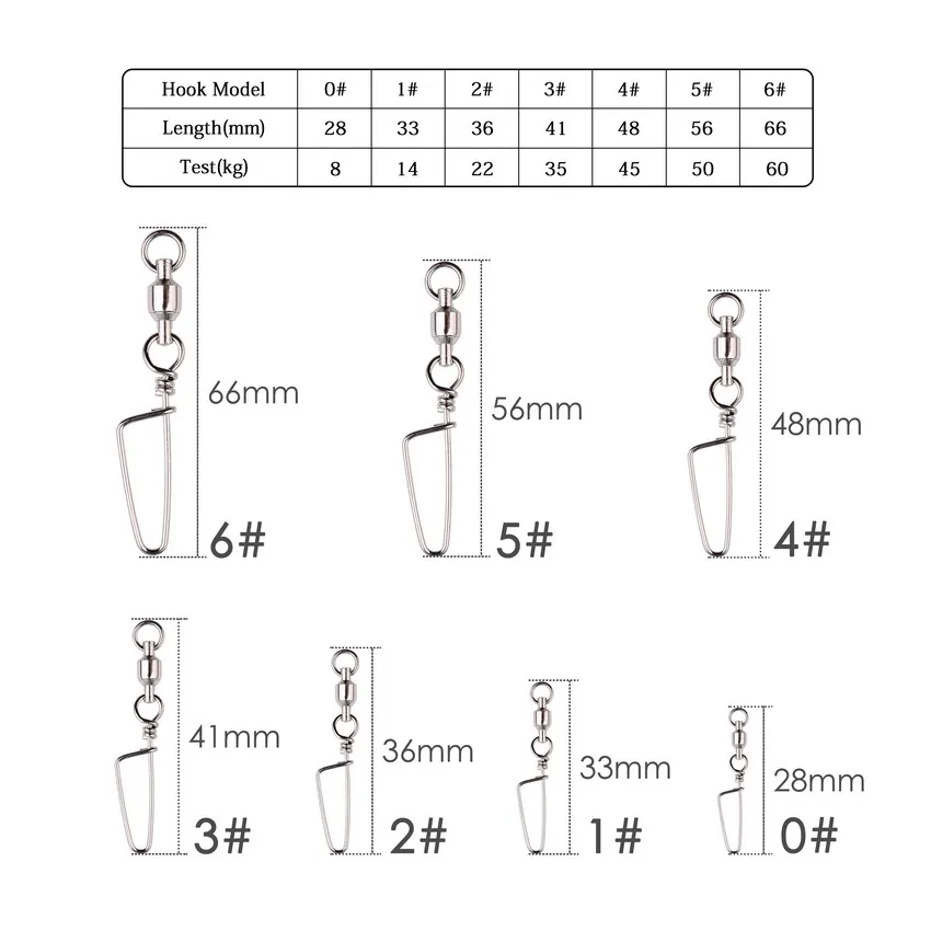 Rodamiento de bolas de acero inoxidable, accesorios de pesca, Conector de broches, 0 a 6 #, 50 unids/lote por caja - imagen 4