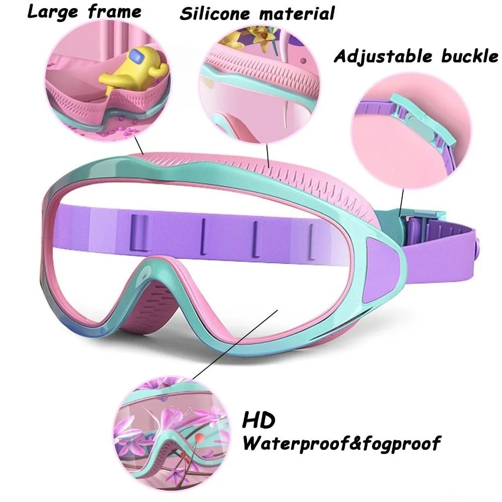 Nuevas gafas de natación impermeables para niños, gafas de natación ajustables HD, marco grande con tapones para los oídos, gafas para niños de 2 a 16 años - imagen 4