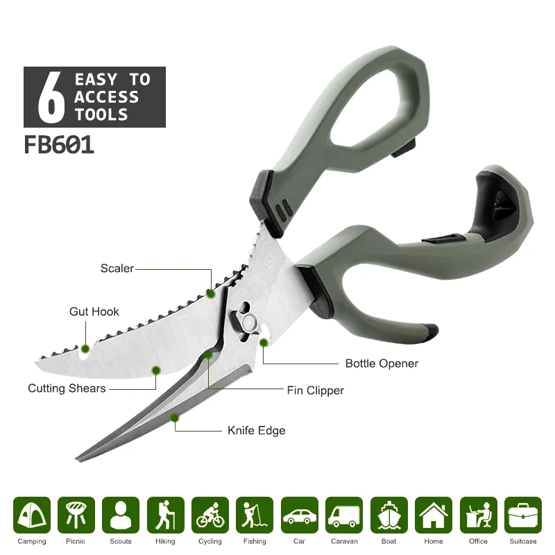 SHIQIAN-tijeras de corte de pesca Premium, cocina resistente con cuchillas desmontables, tijeras multifunción de acero inoxidable para aves de corral - imagen 2