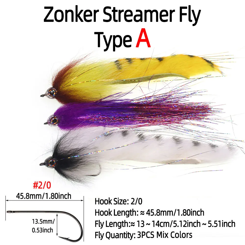 Bimoo 1-3 uds 2/0 3D ojos de pez Zonker Streamer mosca suspensión Streamer Baitfish agua salada Streamer lubina Lucio trucha Señuelos de pesca - imagen 3