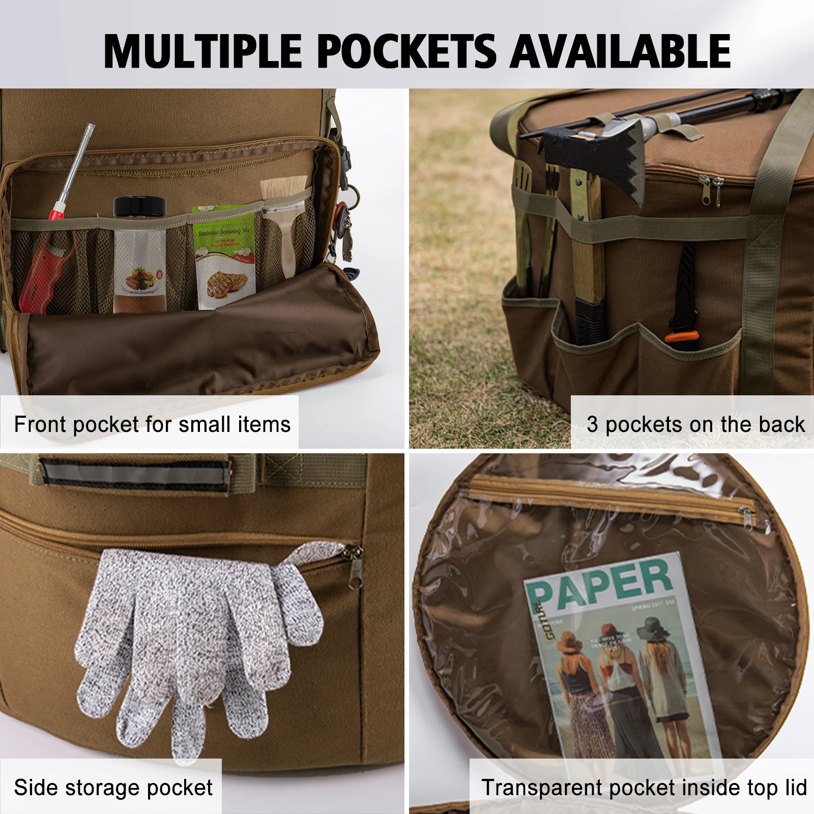 Bolsa de almacenamiento para estufa de leña para exteriores, organizador de almacenamiento resistente al desgaste, suministros de acampada, bolsa portátil con múltiples bolsillos, diseño con cremallera - imagen 5