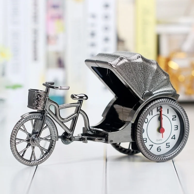 Reloj despertador clásico Retro creativo con forma de rickshaw para decoración de escritorio, reloj de noche para estudiantes y niños, bonito reloj despertador para niños - imagen 3