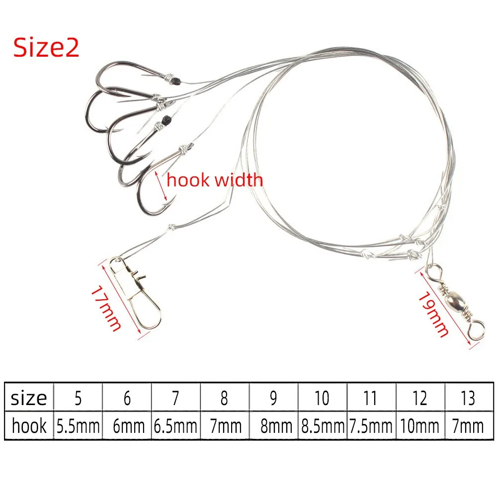 5 anzuelos de pesca de acero rico en carbono con 5 anzuelos pequeños, aparejos giratorios, señuelos de pesca, anzuelos de cuerda 5 # -13 # - imagen 3