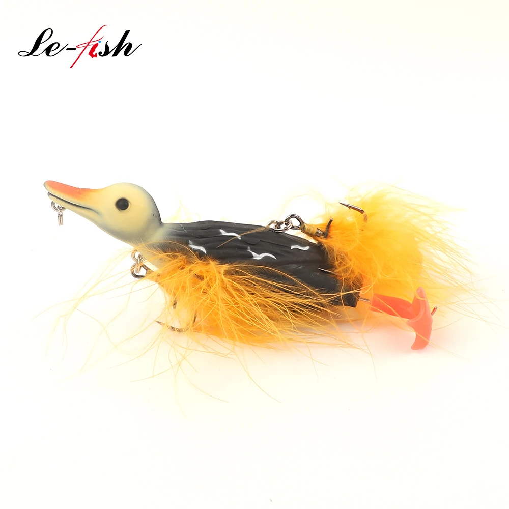 Le Fish-señuelo de pato flotante de 105mm y 29g, anzuelo triple de cola de pluma, lubina Artificial de plástico duro, cebo simulado - imagen 5