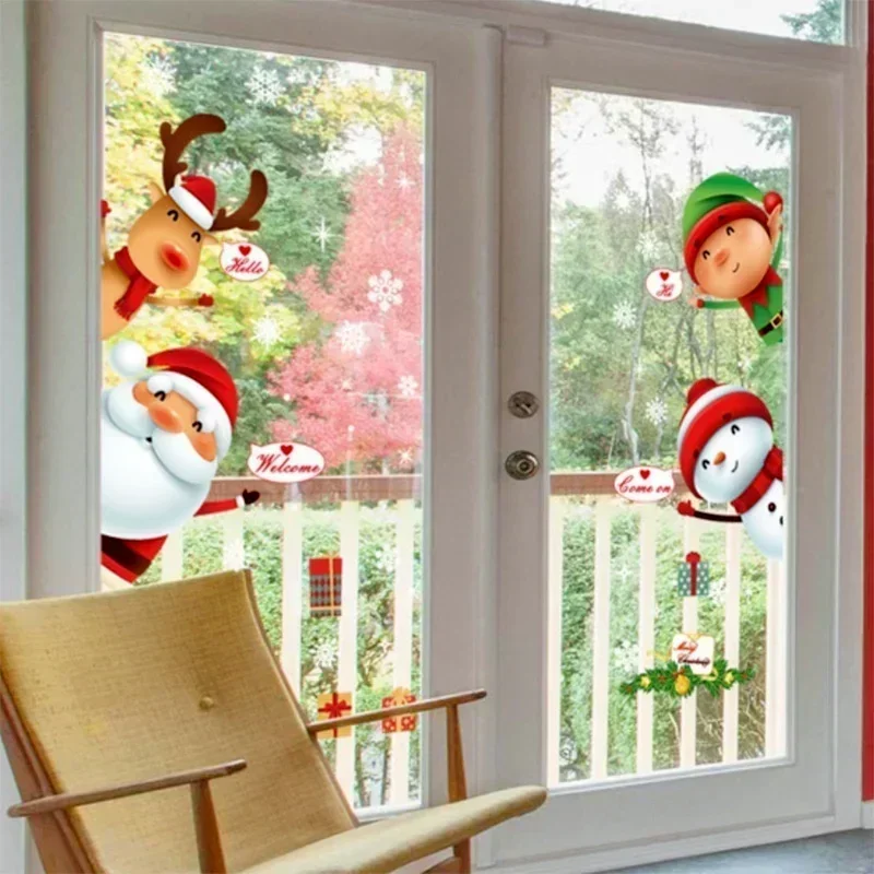 Nuevo adhesivo de pared de estilo navideño, ventana de tienda de Claus, puerta de habitación de niños, diseño de escena de cristal, pegatina de pared, decoración de fiesta - imagen 5