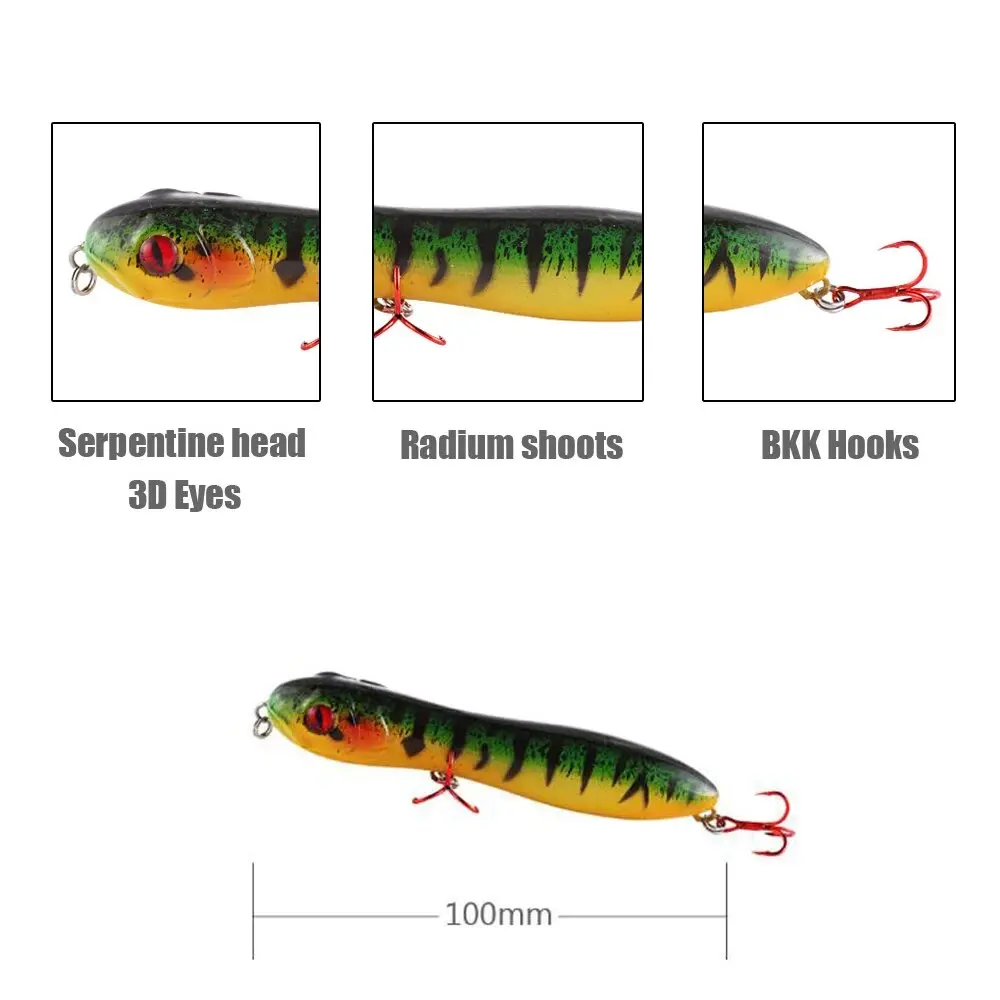 9 Uds cebo tipo lápiz con cabeza de serpiente 100mm 15g señuelo de pesca señuelo tipo lápiz flotante cebo duro lubina Pike Topwater ojos 3D Wobbler de plástico - imagen 2