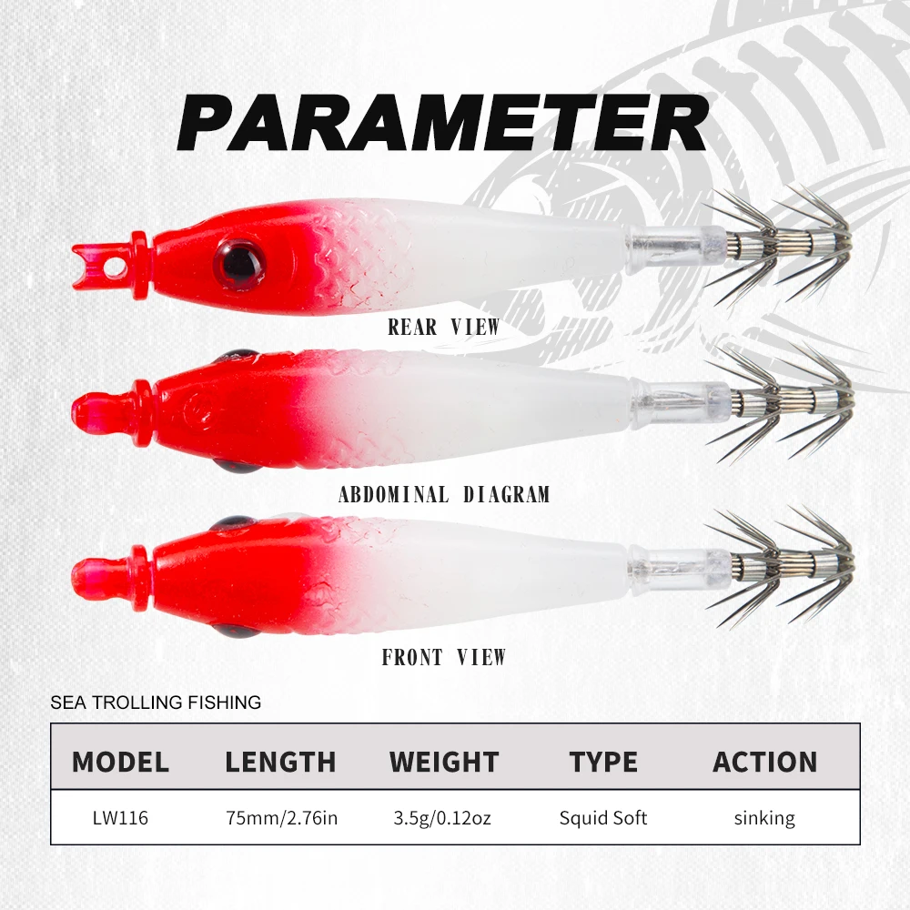 Hunthouse-señuelo de pesca con plantilla de calamar EGI, cebo duro suave que se hunde, 75mm, 90mm, 3,5g, para pulpo, calamar, sepia, aparejos de pesca de agua salada - imagen 3