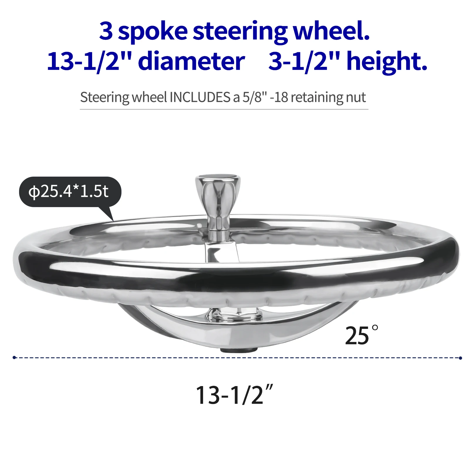 Volante de barco de acero inoxidable pulido con espejo, perilla de Control y tuerca de 5/8 ", accesorios para yates - imagen 2