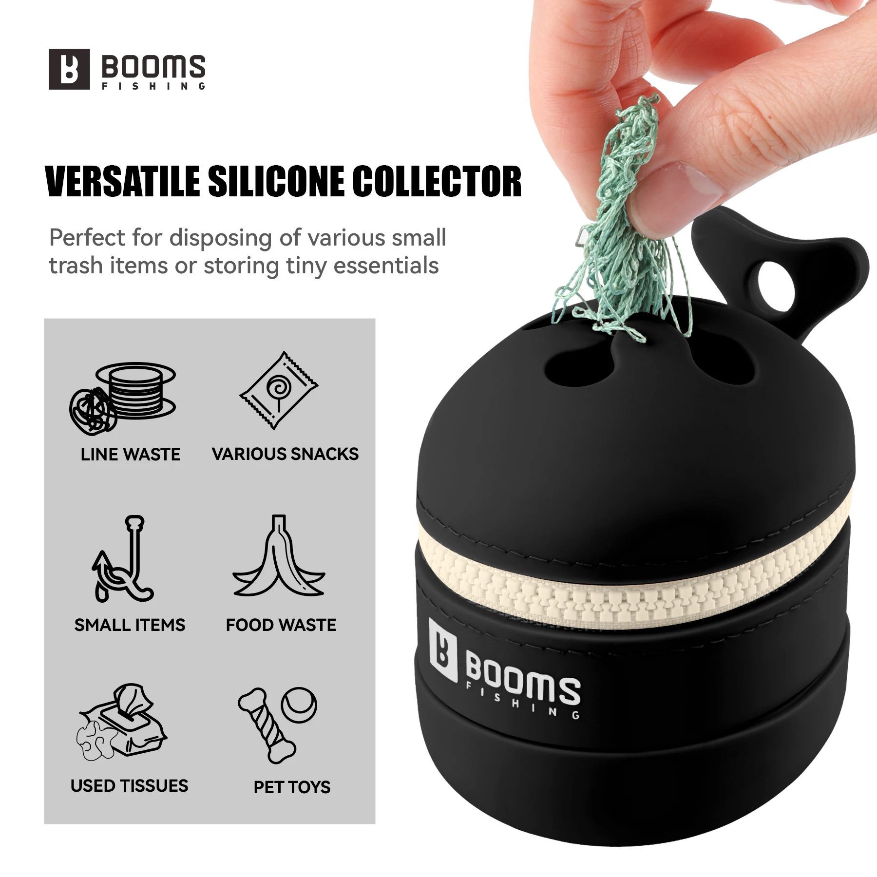 Booms-caja de silicona plegable para pesca, cubo de basura multifuncional portátil con Clips de mosquetón, accesorios de pesca para acampar para mascotas - imagen 2